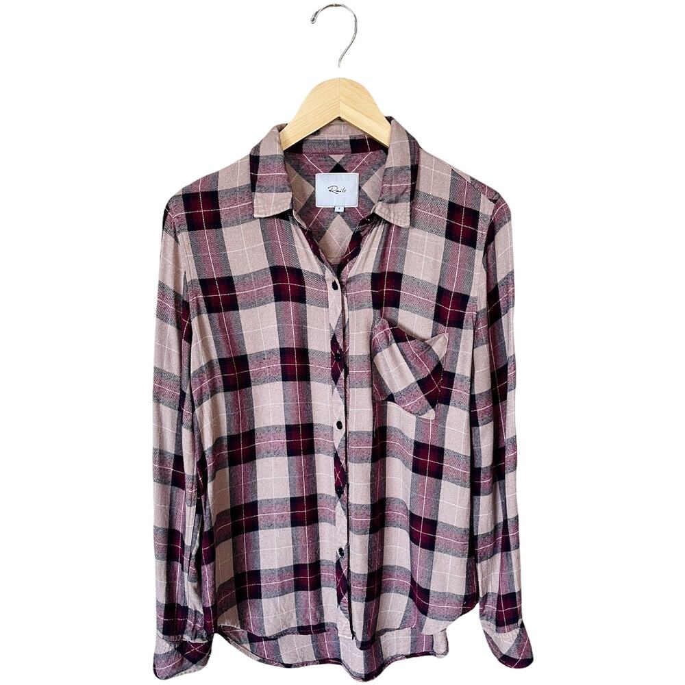 RAILS Plaid Flannel Button Down Red Cream Burgundy Cotton Long Sleeves Small EUC